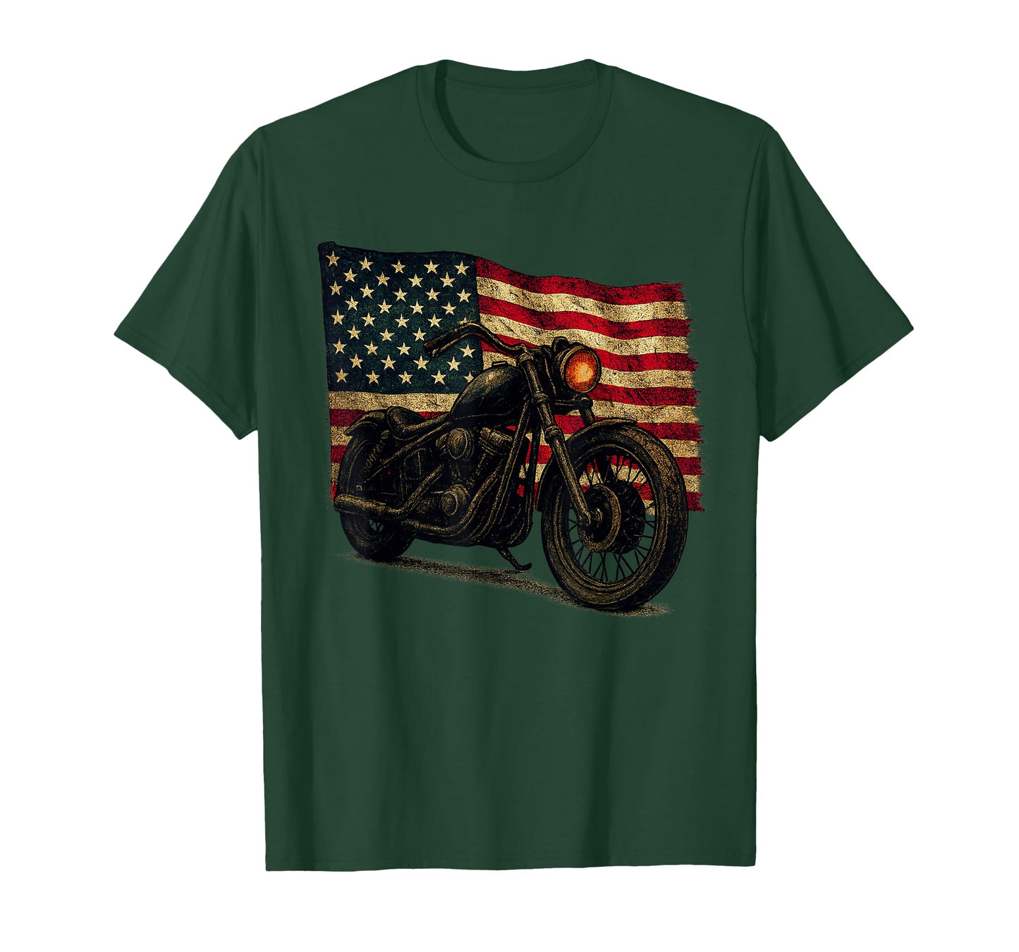Vintage USA Flag Motorcycle American Biker Retro Distressed T-Shirt