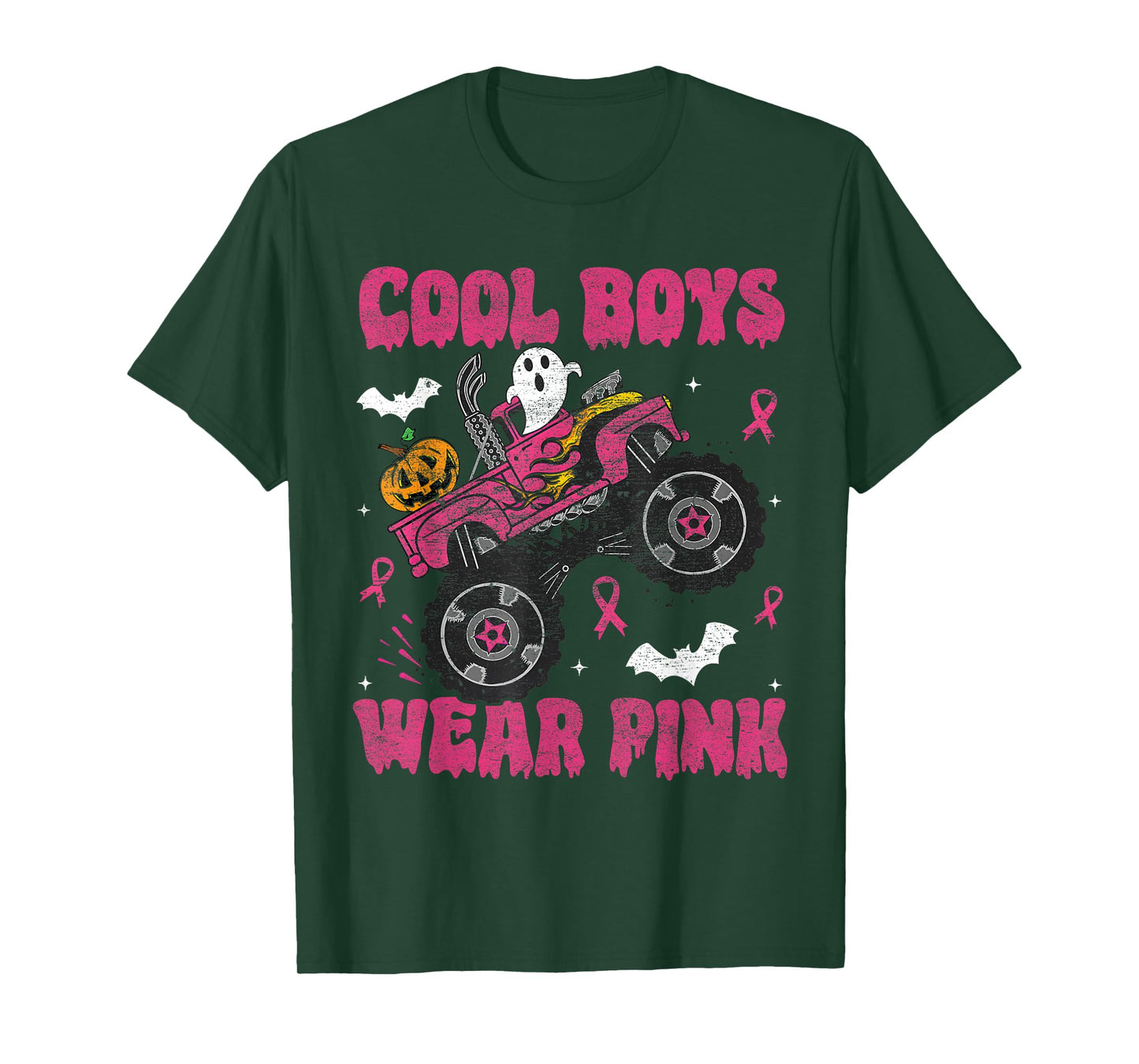 Cool Boys Wear Pink Monster Truck Halloween Breast Cancer T-Shirt