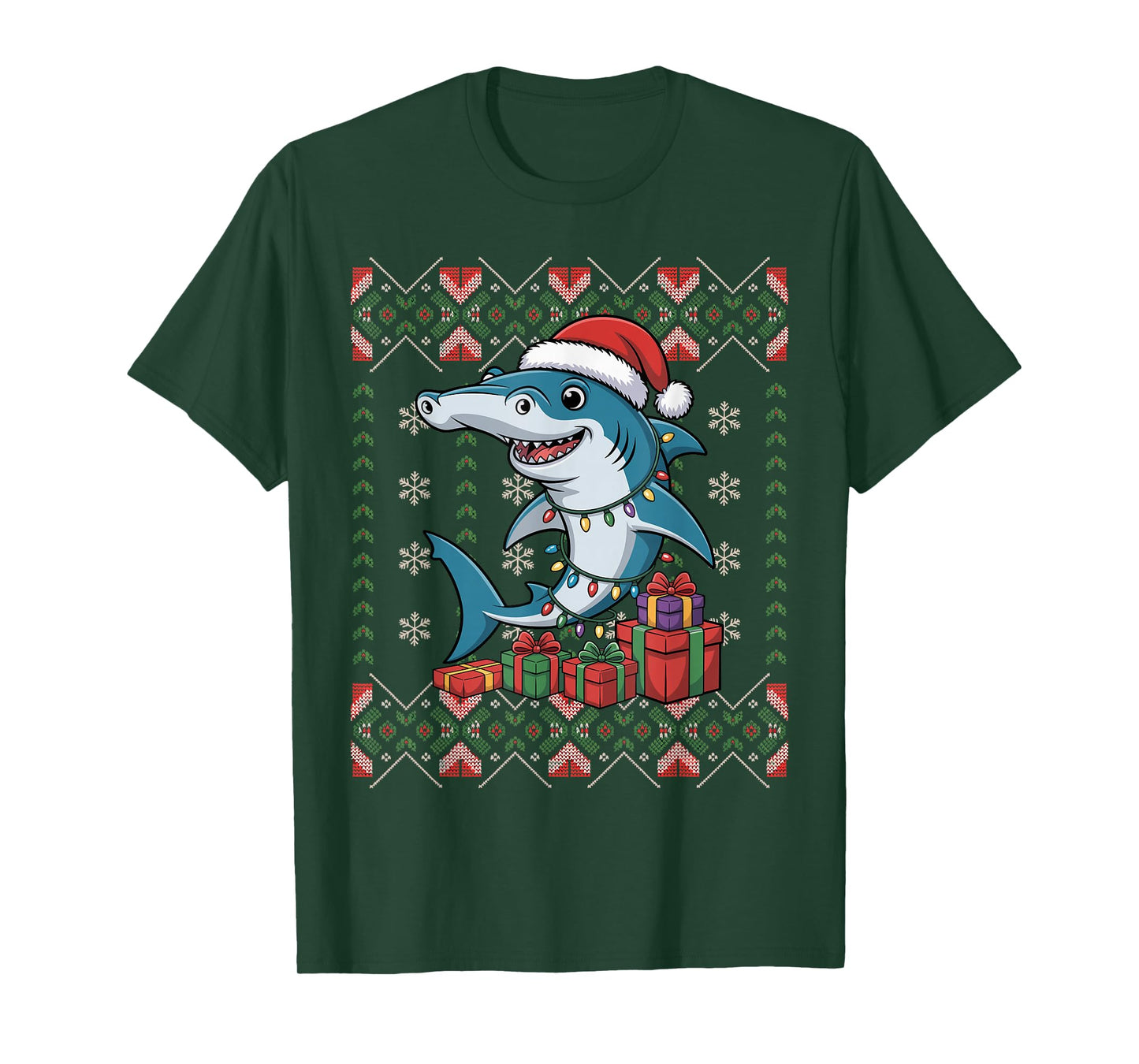 Santa Hammerhead Shark Christmas Ugly Sweater Funny Holiday T-Shirt