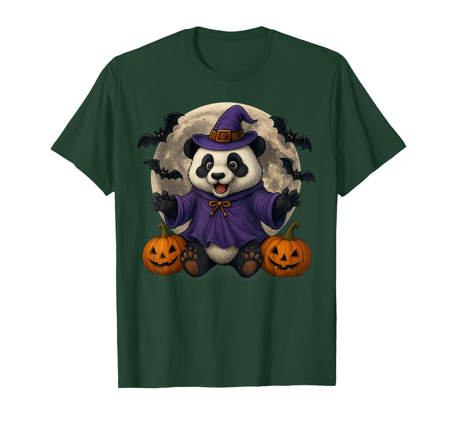 Panda Pumpkin Hat Witch Funny Halloween Boys Girls Kids T-Shirt