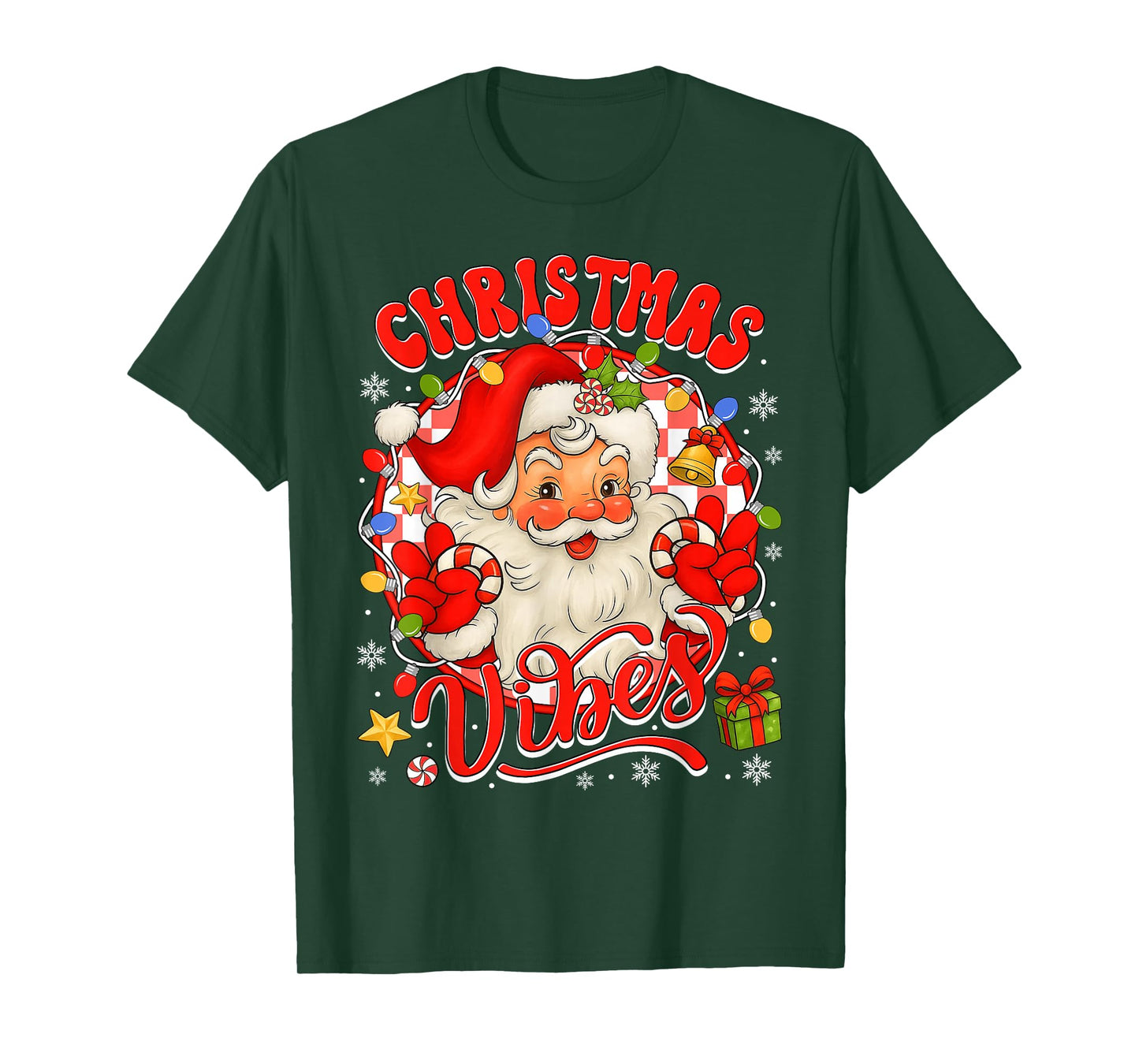 Vintage Santa Claus Christmas Vibes Pajamas Xmas Women Girls T-Shirt