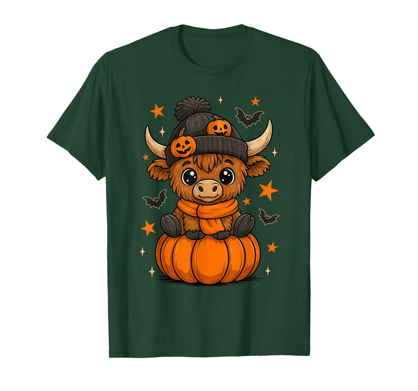 Retro Halloween Highland Cow Pumpkin Fall Cow Thanksgiving T-Shirt