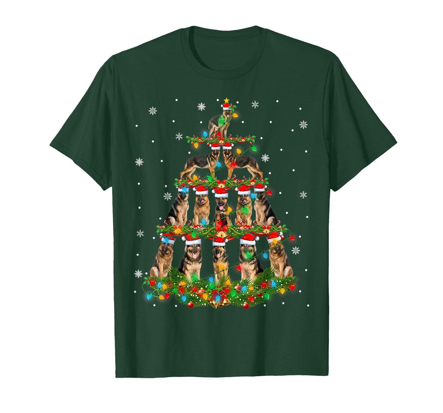 German Shepherd Dog Christmas Tree Lights Holiday Santa Xmas T-Shirt
