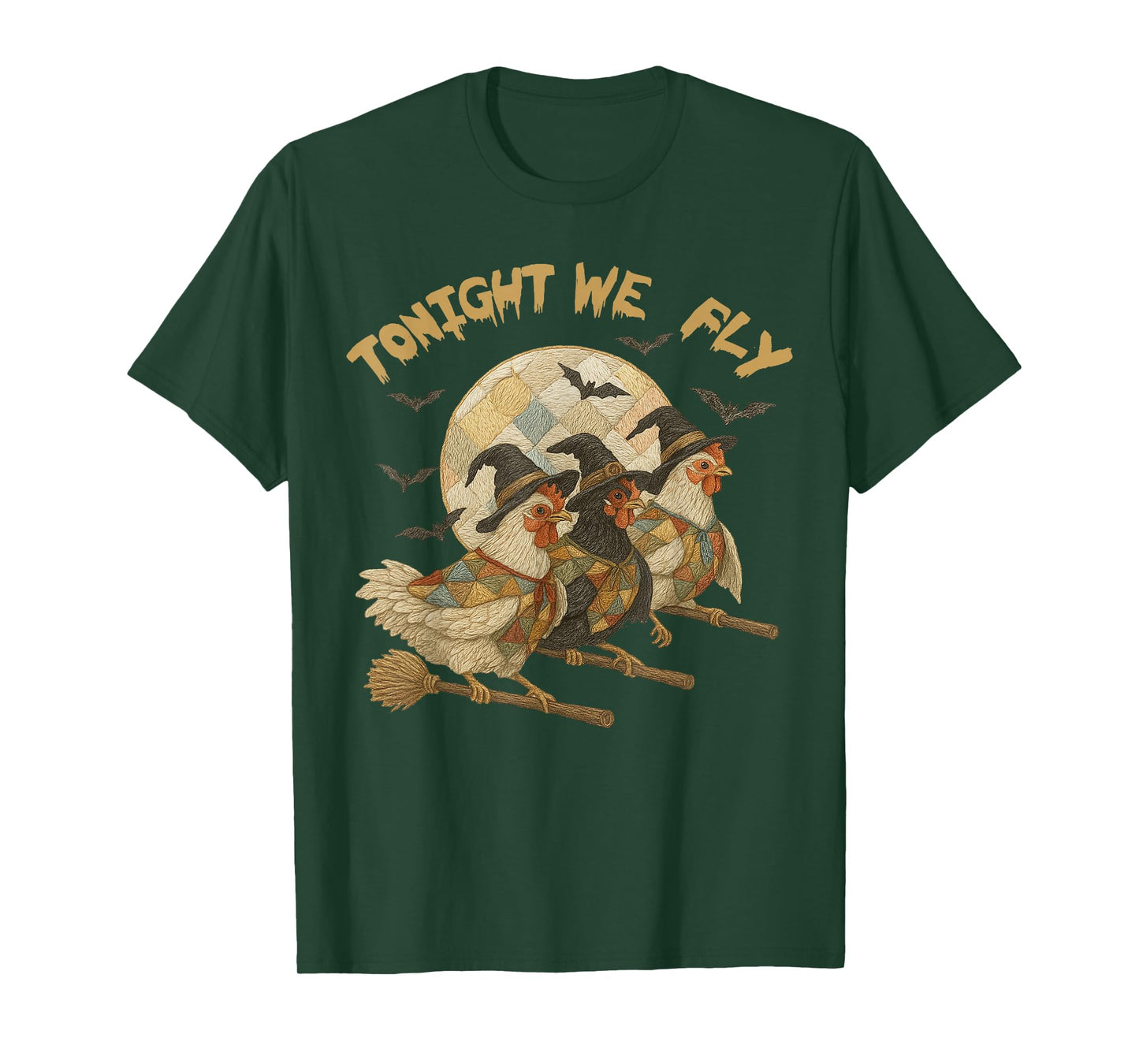 Funny Witch Chicken Moon Tonight We Fly Halloween Costume T-Shirt