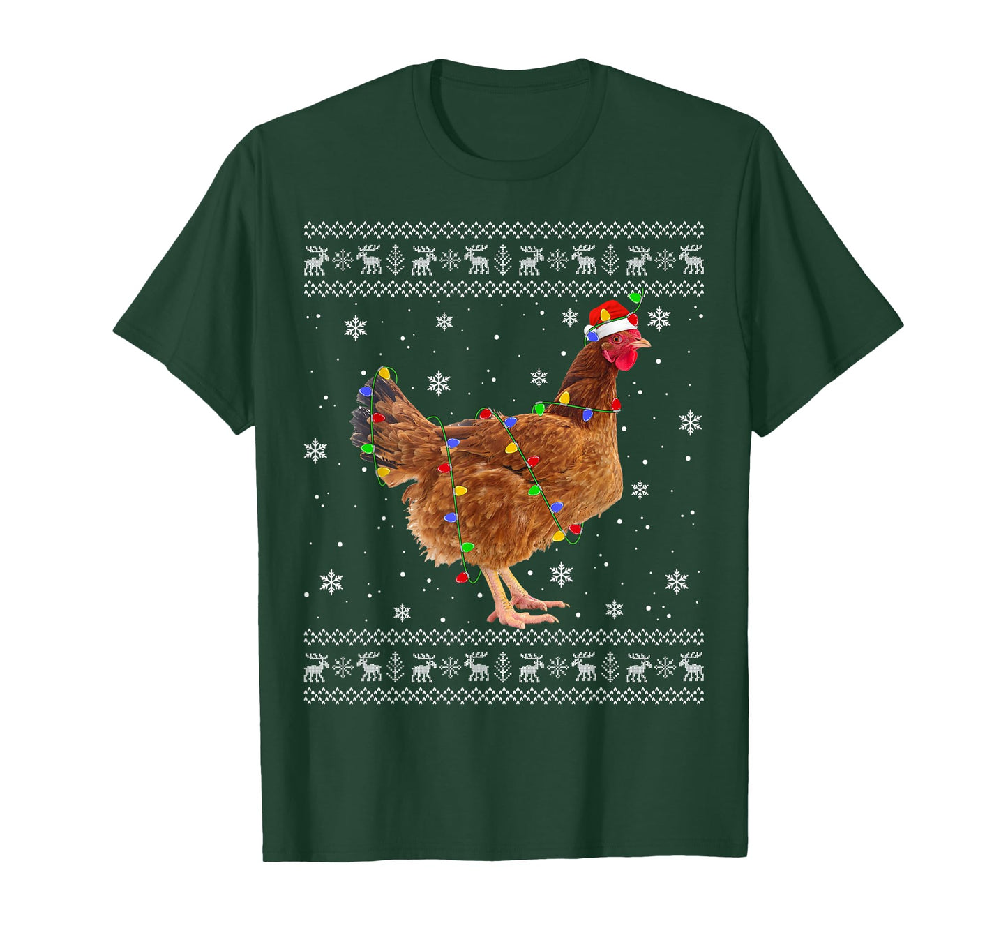 Chicken Christmas Sweaters Ugly Xmas Lights Santa Chicken T-Shirt