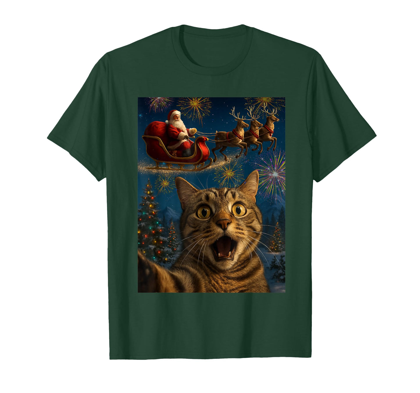 Cat Taking Selfie with Santa Claus Christmas T-Shirt