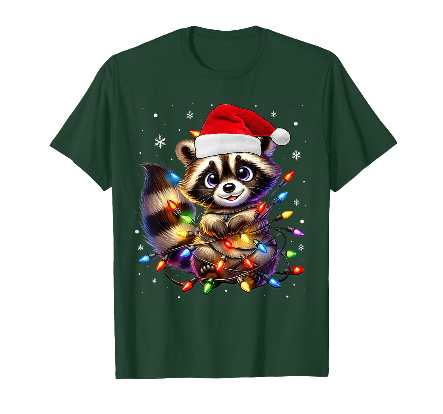 Raccoon Christmas Tree Lights Pajama Racoon Lover Xmas Pjs T-Shirt