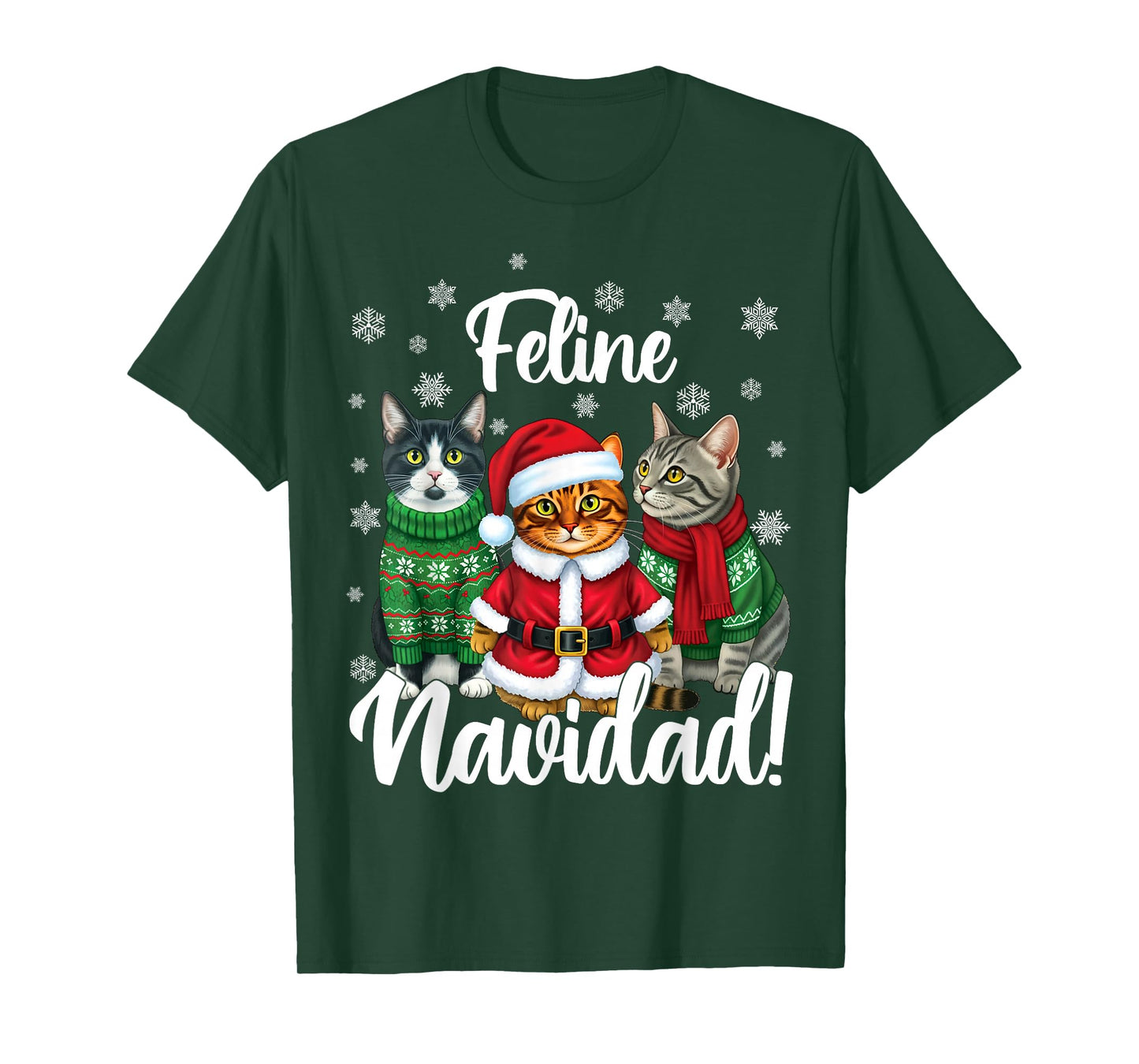 Feline Navidad Funny Cat Merry Christmas Ugly Christmas T-Shirt