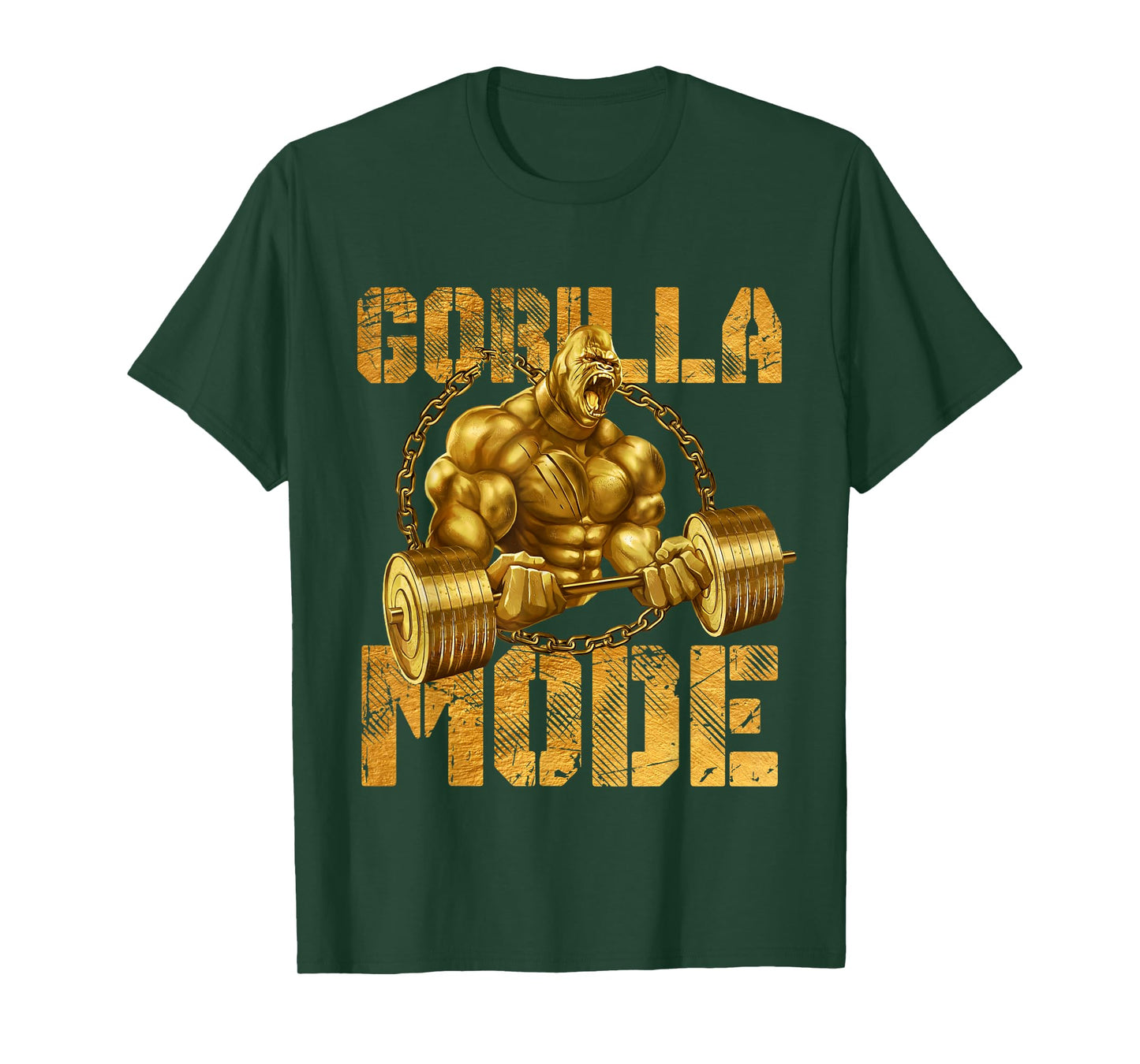 Gorilla Mode Weight Lifting Power Beast Workout Gold Fitness T-Shirt