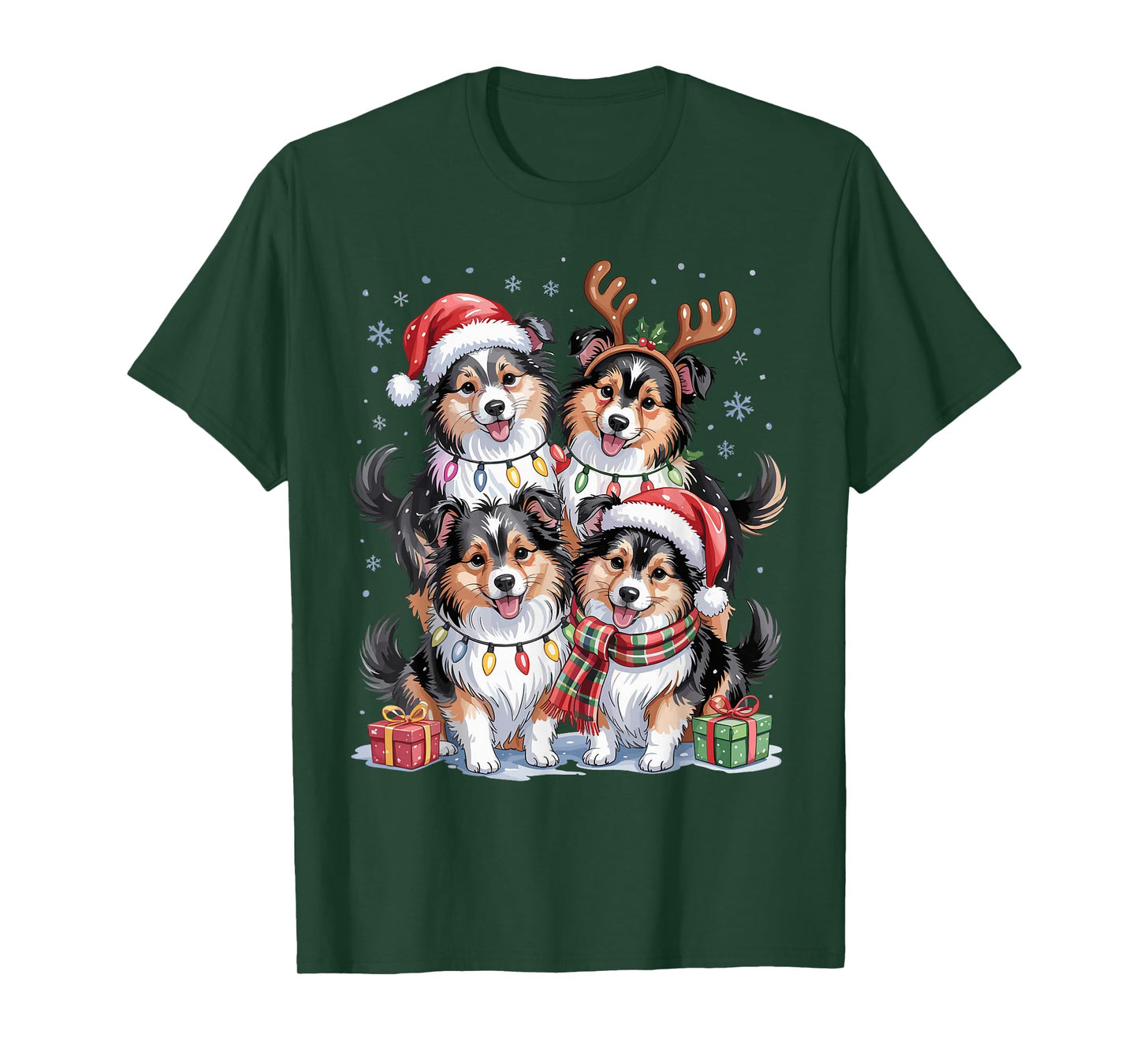 Cute Sheltie Christmas Puppies Dog Lovers Funny Holiday T-Shirt