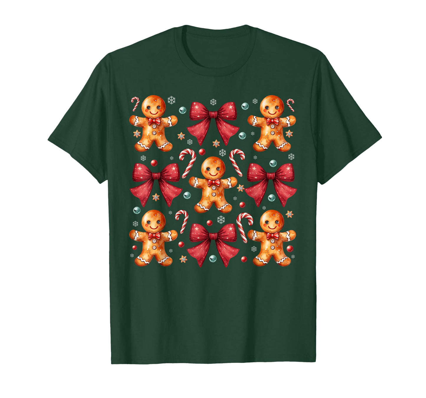 Cute Gingerbread Man Coquette Red Bow Xmas Cookie Women Girl T-Shirt