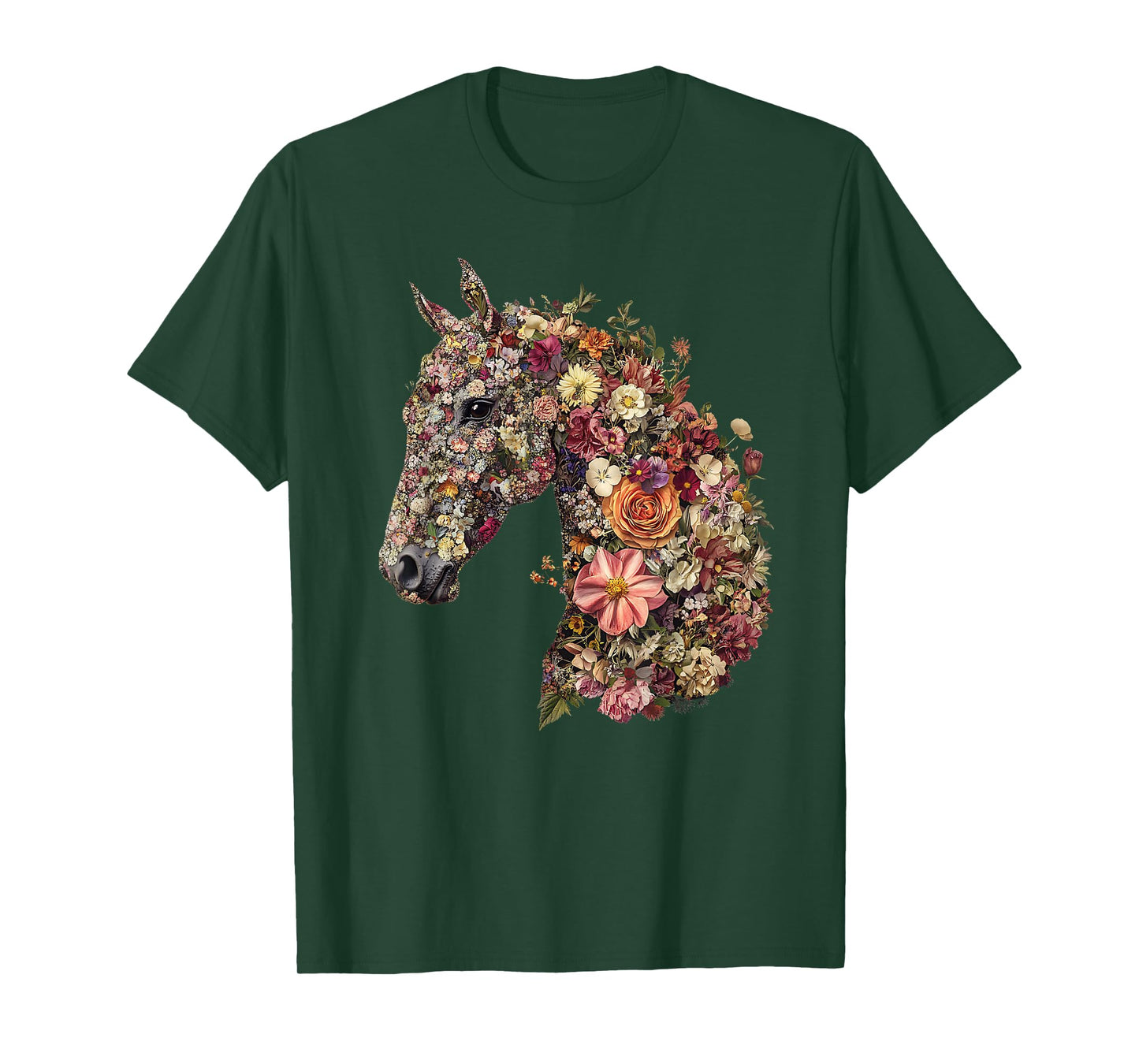 Horse Lover Gifts Floral Horse T-Shirt - Unisex-Adult, Classic Fit, Black, Small, Short Sleeve, Cotton Blend, Floral Pattern