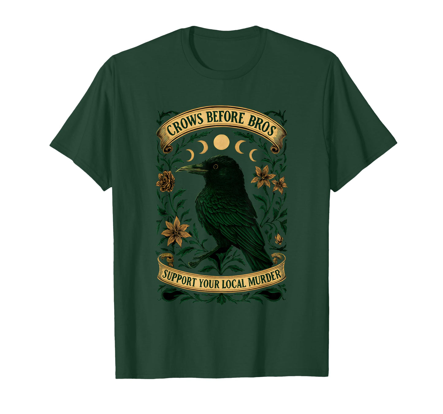 Crows Before Bros Women Vintage Raven Moon Phases T-Shirt
