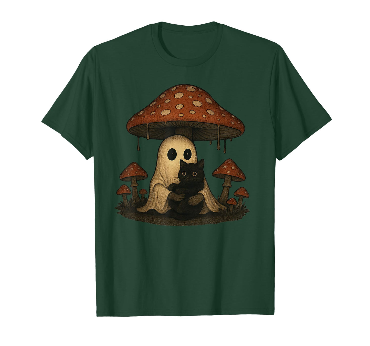 Vintage Spooky Halloween Ghost and Black Cat T-Shirt