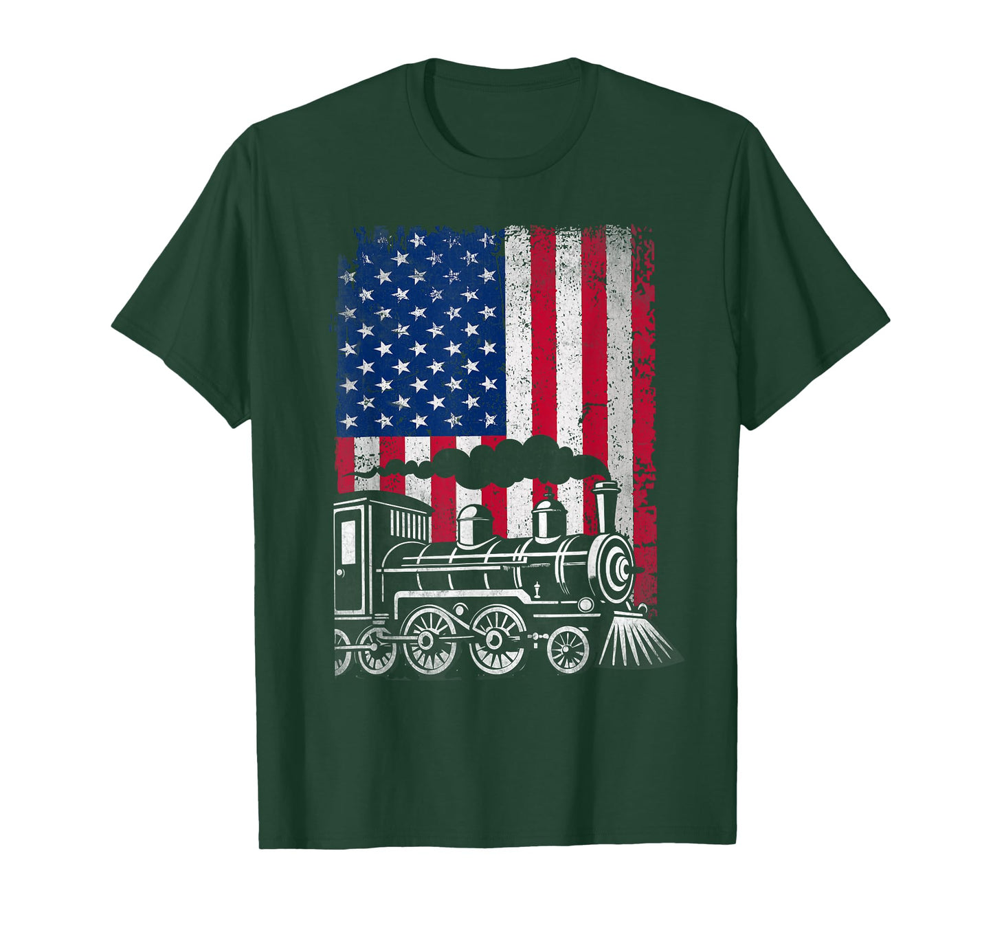 Patriotic Train Locomotive American Flag Railroad Conductor T-Shirt