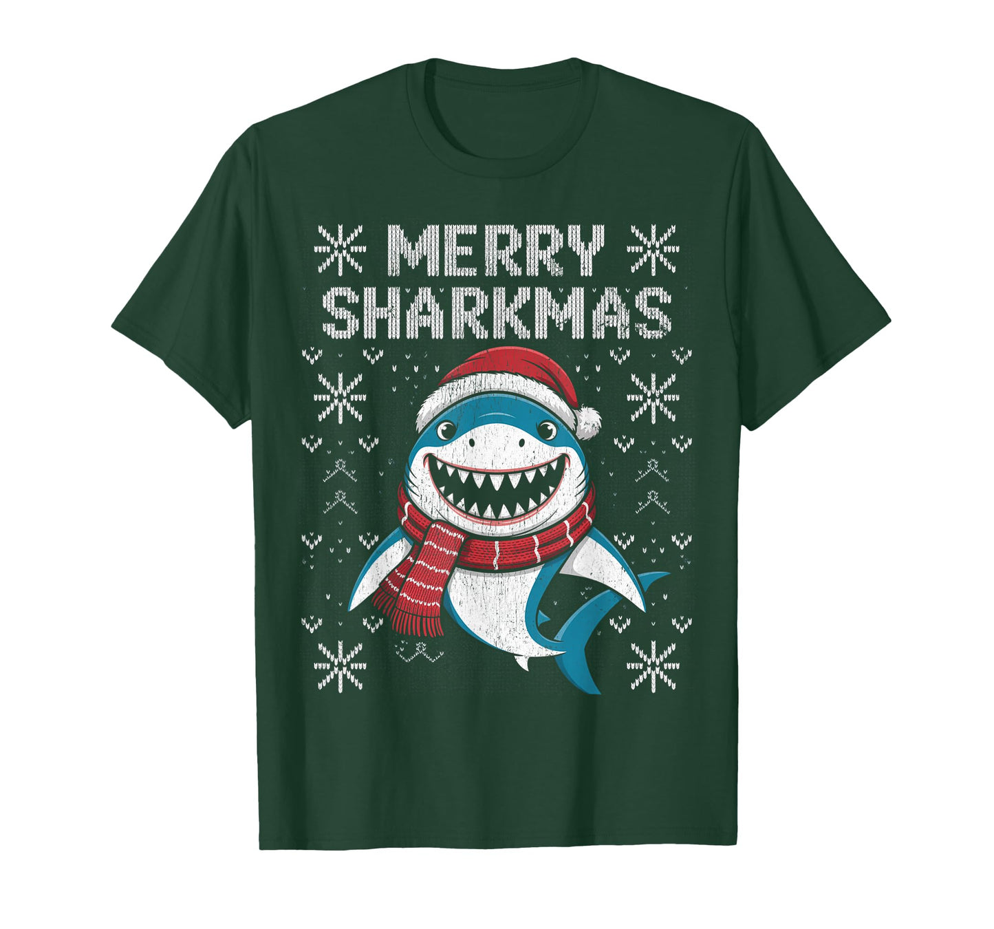 Merry Sharkmas Funny Shark Santa Hat Ugly Christmas Sweater T-Shirt
