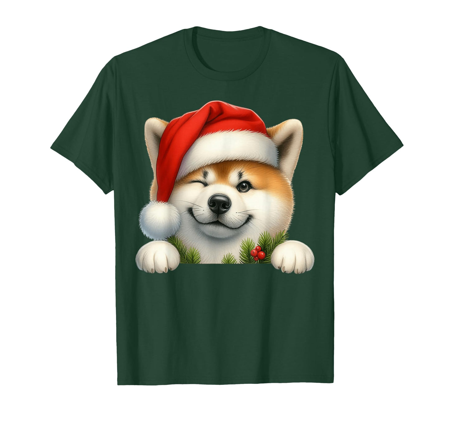 Akita Dog Christmas Santa Hat Dog Mom Dad T-Shirt