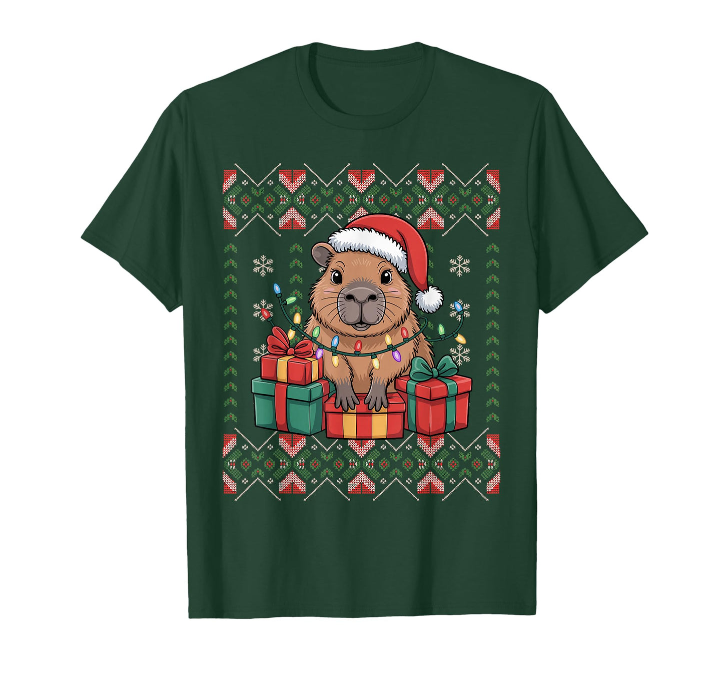 Santa Capybara Christmas Ugly Sweater Funny Holiday Pajamas T-Shirt