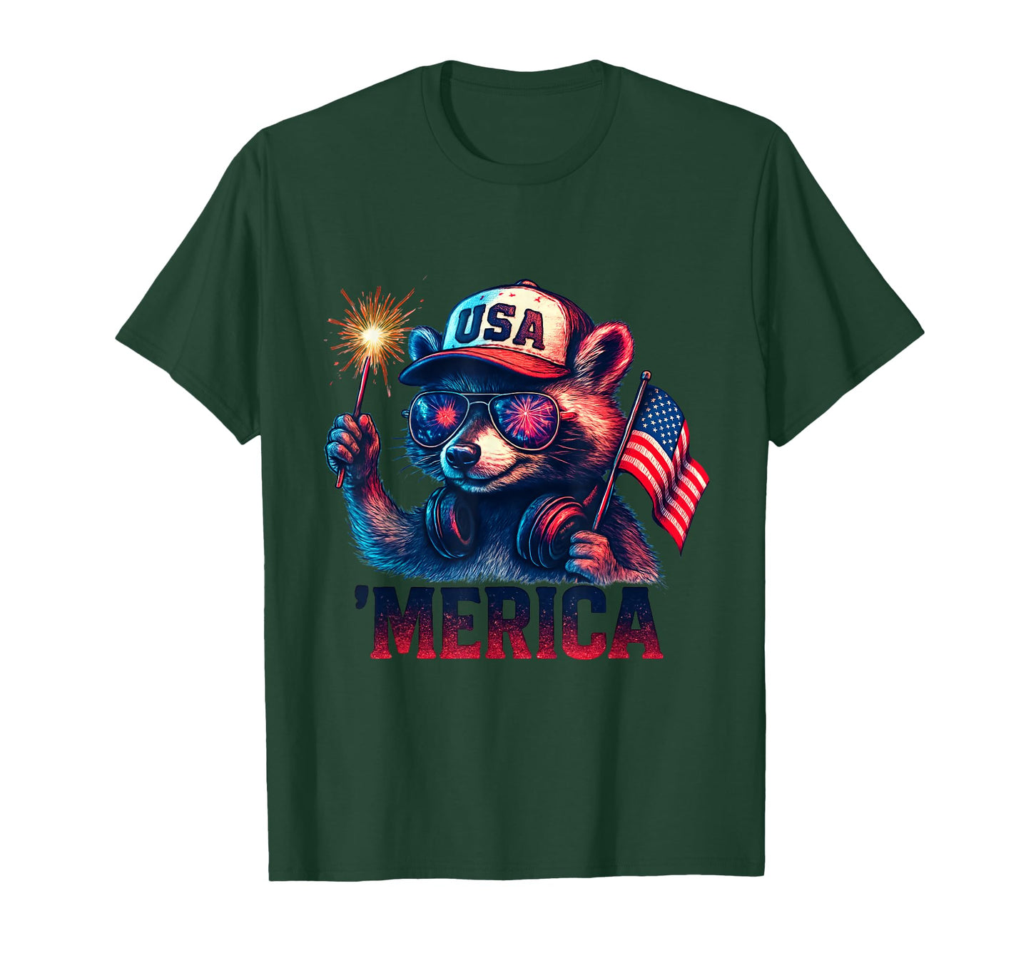 Raccoon Merica Funny Fireworks Patriotic 4th of July T-Shirt