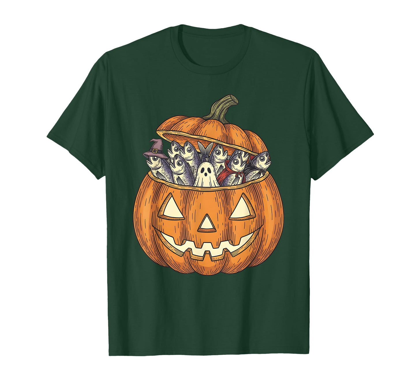 Spooky Ghost Sardine Fish Lover Pumpkin Halloween T-Shirt
