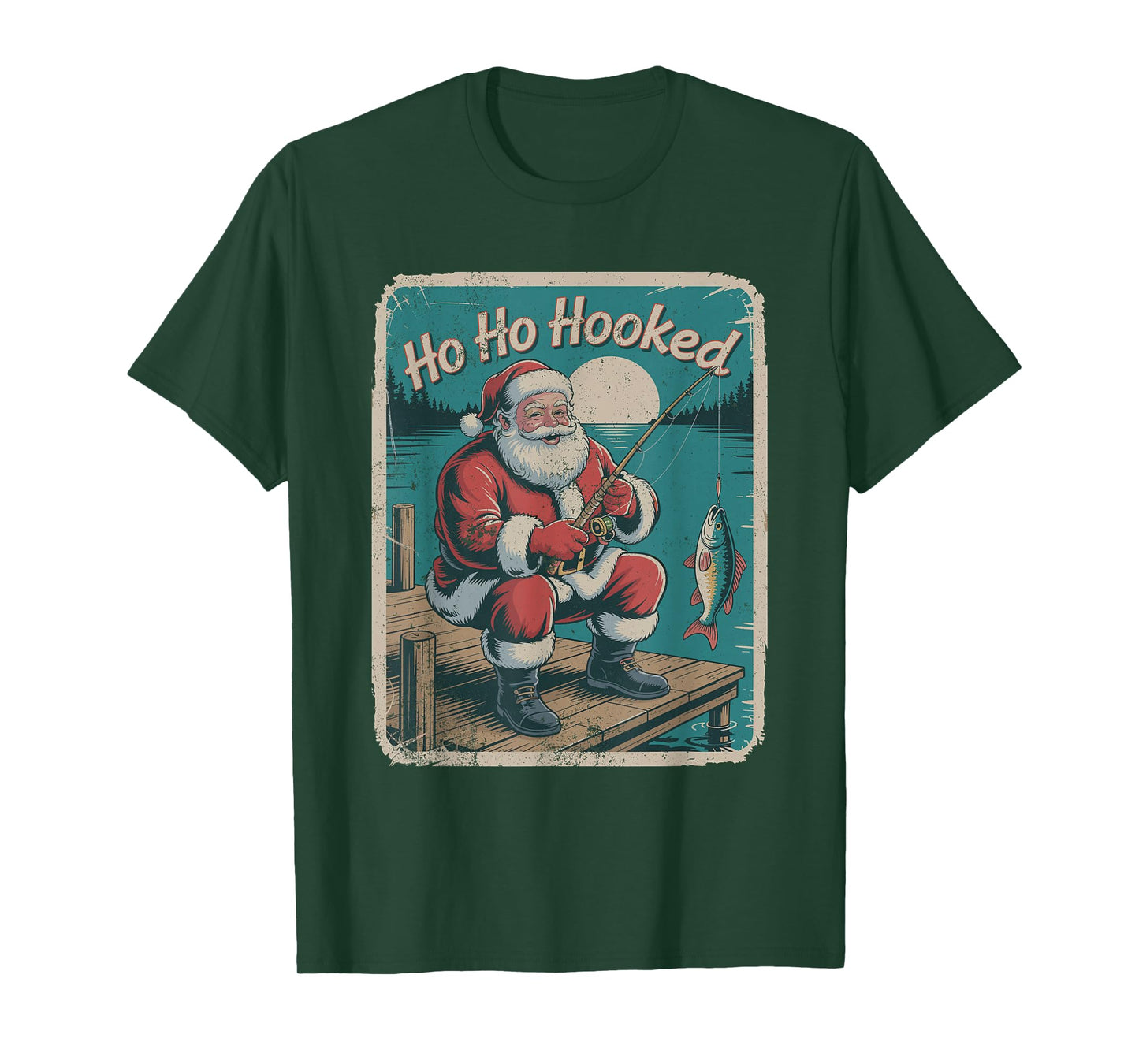 Santa Fishing Retro Vintage 90s Christmas Holiday Funny T-Shirt