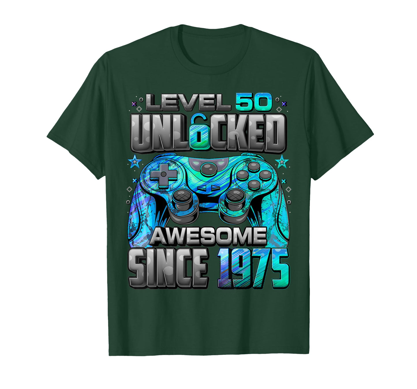 Level 50 Unlocked Awesome Since 1975 50th Birthday Gaming T-Shirt