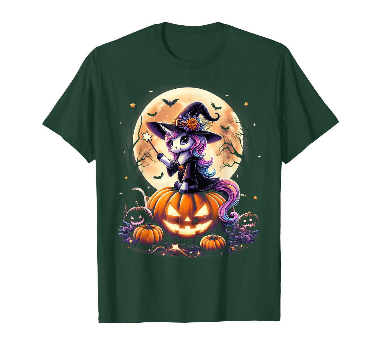 Cute Unicorn Witch Pumpkin Halloween Shirts Girls Daughter T-Shirt