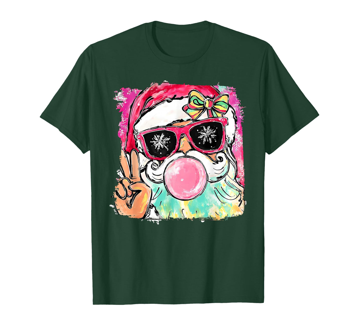 Vintage Santa Blowing Bubble Gum Coquette Bow Christmas T-Shirt