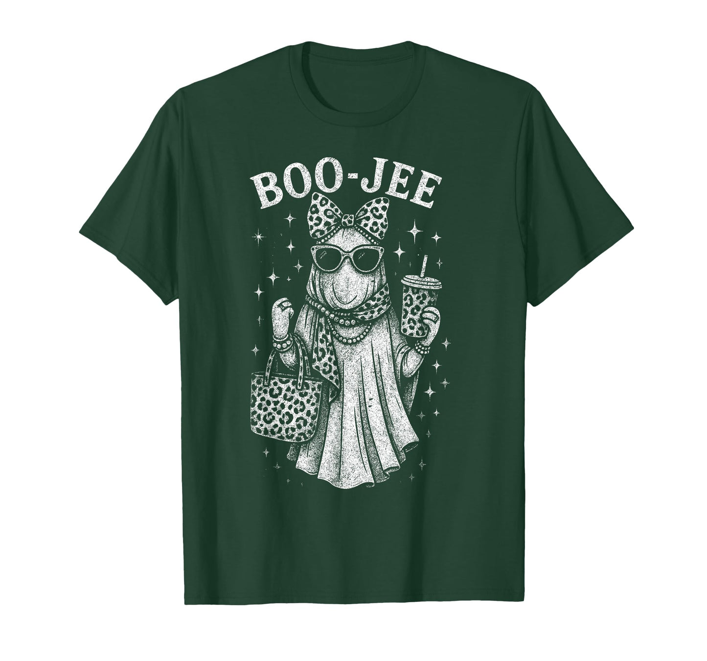 Retro Leopard Boo JEE Ghost Coffee Halloween Costumes Womens T-Shirt
