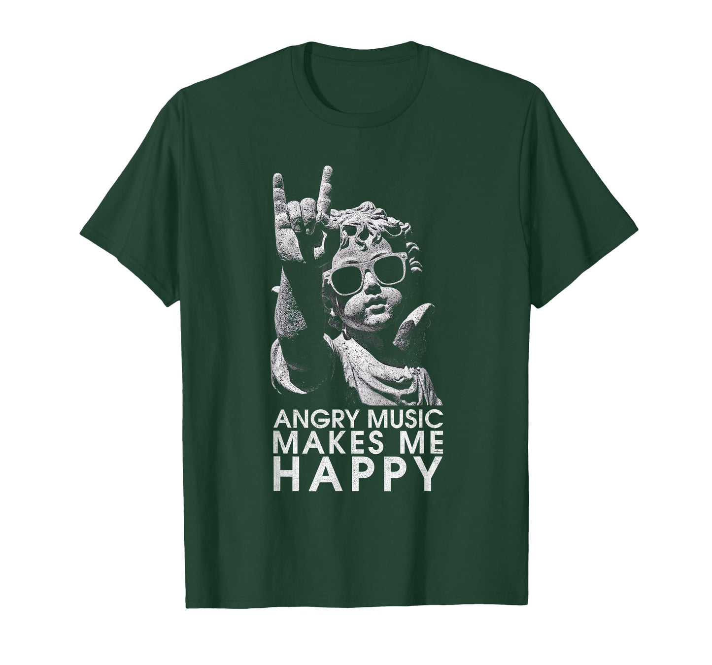 Angry Music Makes Me Happy Angel Statue Rock Hand Vintage T-Shirt