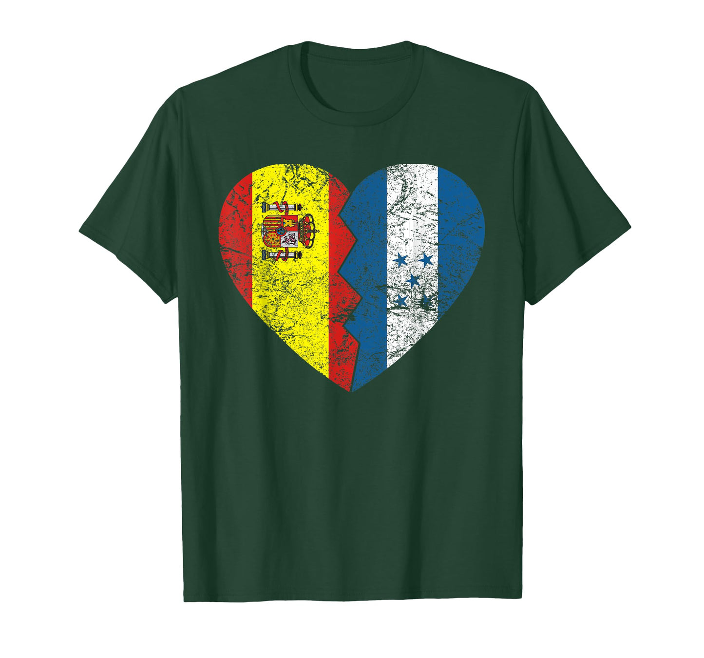 Spanish Honduran Flags Heart | Honduras Spain Roots Vintage T-Shirt