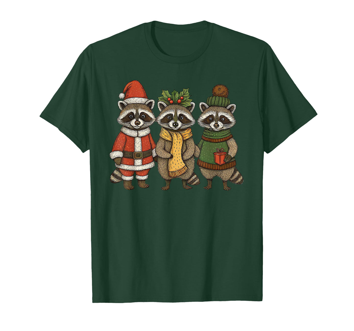 Cute Raccoon Christmas Funny Holiday Santa Claus Animal Gift T-Shirt