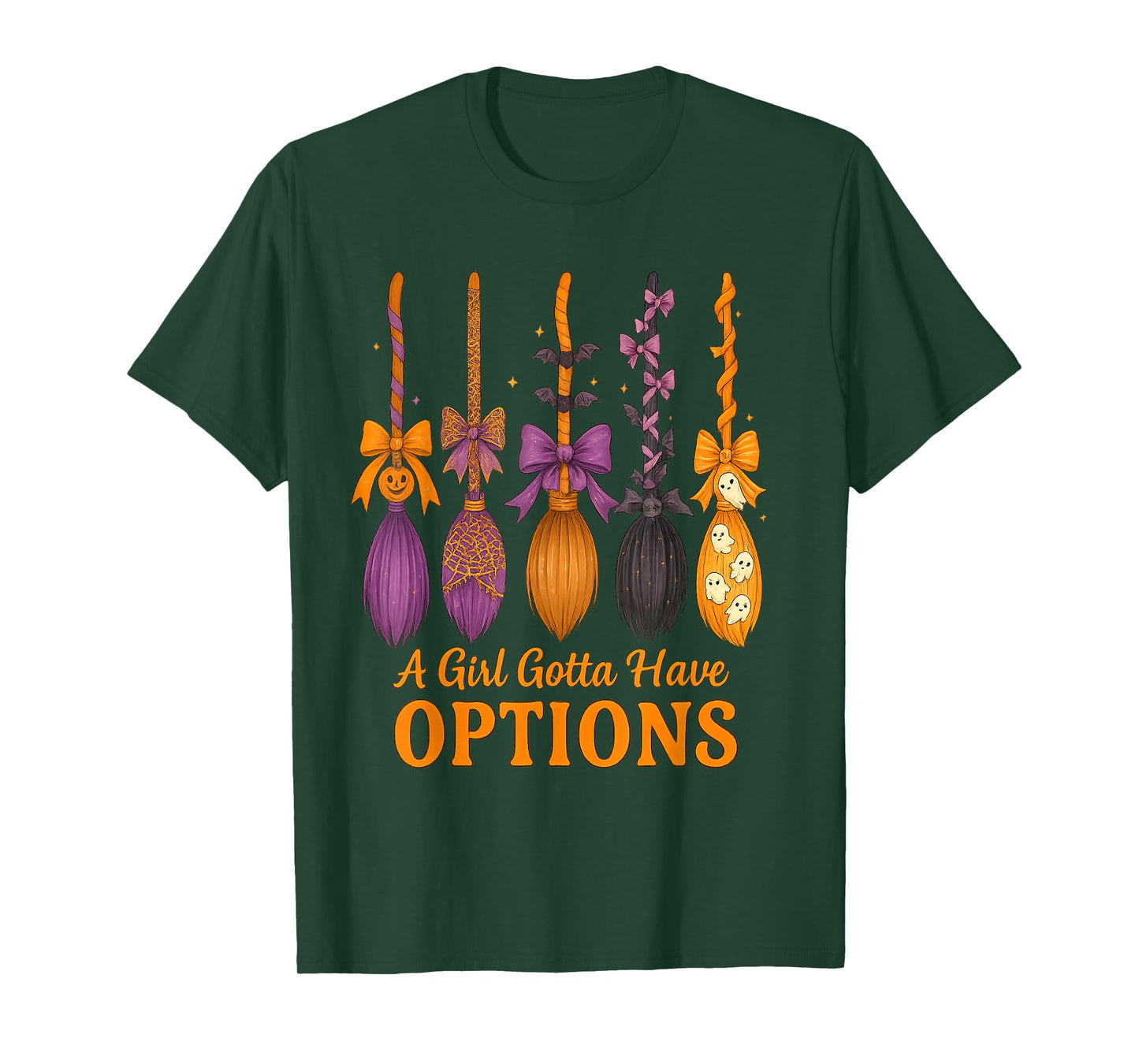 A Girl Gotta Have Options Funny Witch Broom Halloween Bow T-Shirt