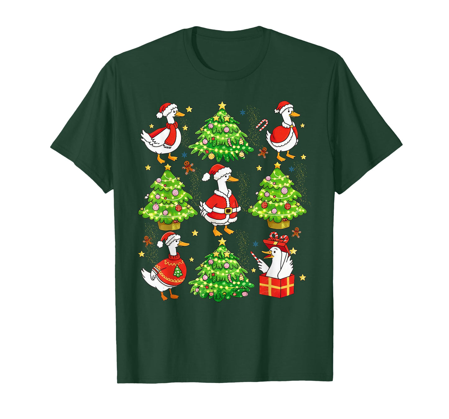 Silly Goose Christmas Santa Goose Xmas Tree Lights Holiday T-Shirt