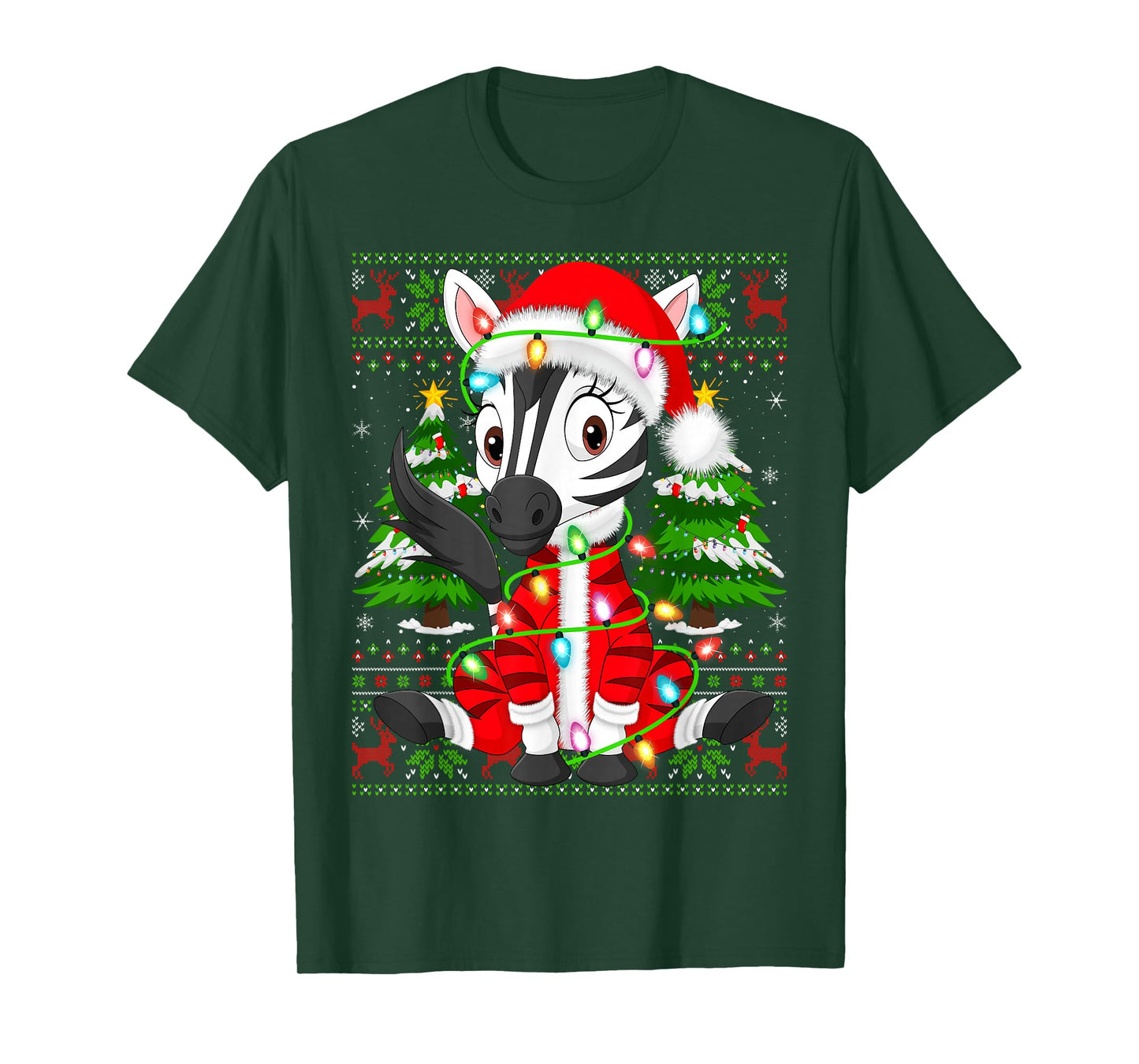 Zebra Christmas Lights Santa Costume Ugly Xmas Sweaters T-Shirt