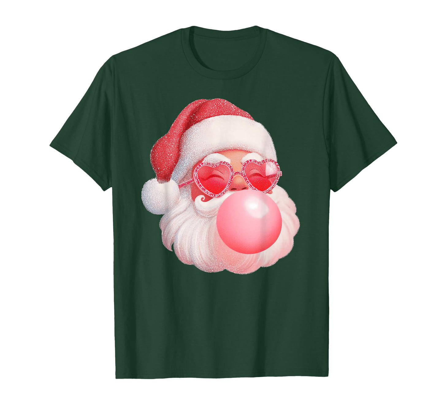 Retro Santa Claus Christmas Bubble Gum Pink Heart Sunglasses T-Shirt