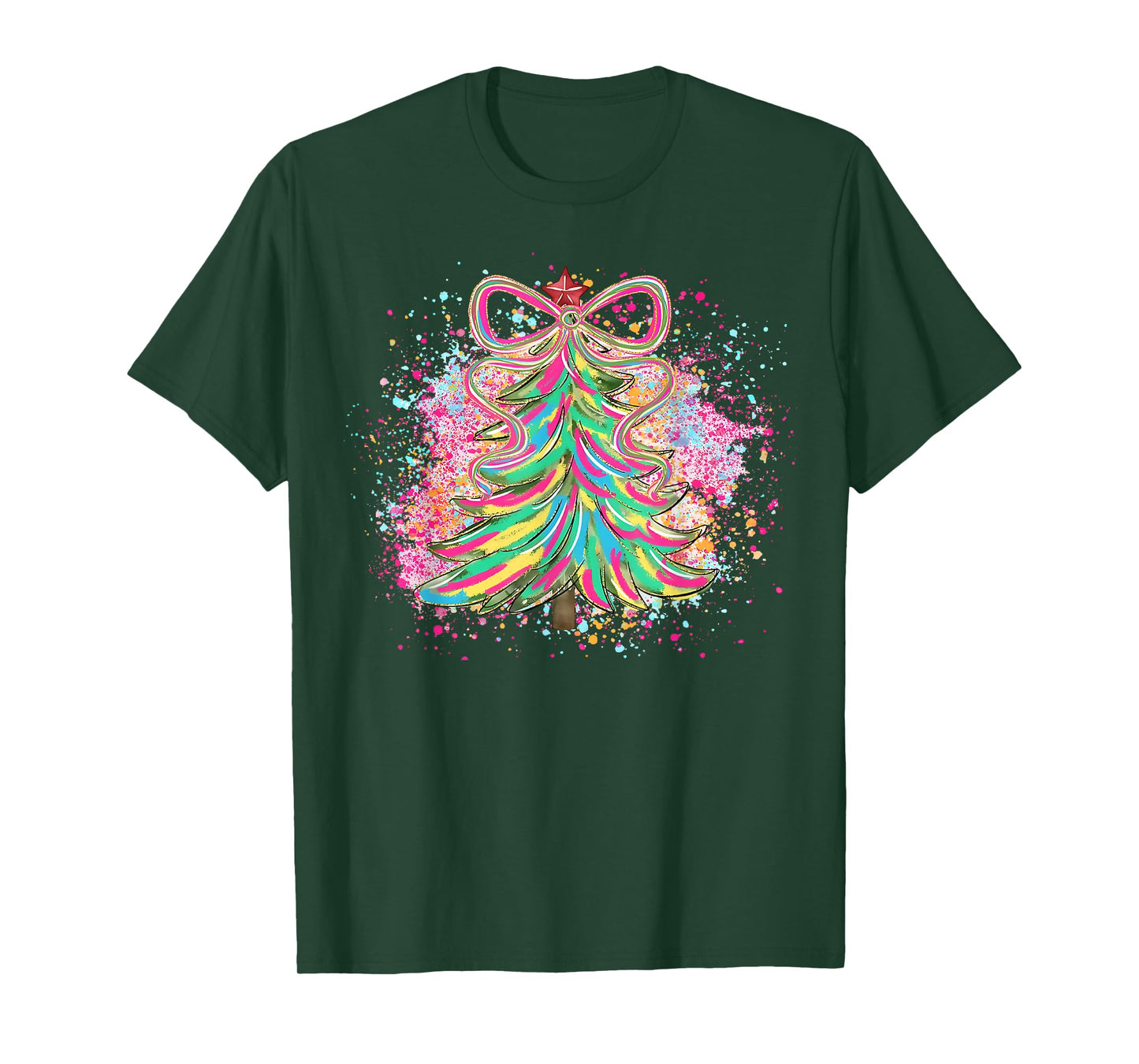Coquette Bow Funny Merry Christmas Xmas Tree Pajamas Holiday T-Shirt