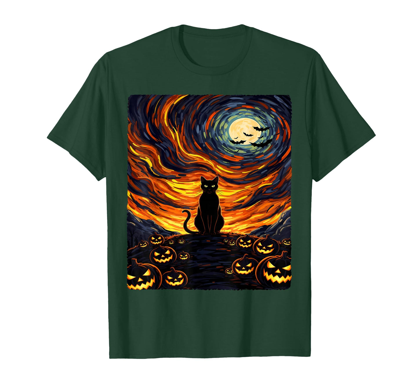 Halloween Black Cat Costume Van Gogh Starry Night Men Women T-Shirt