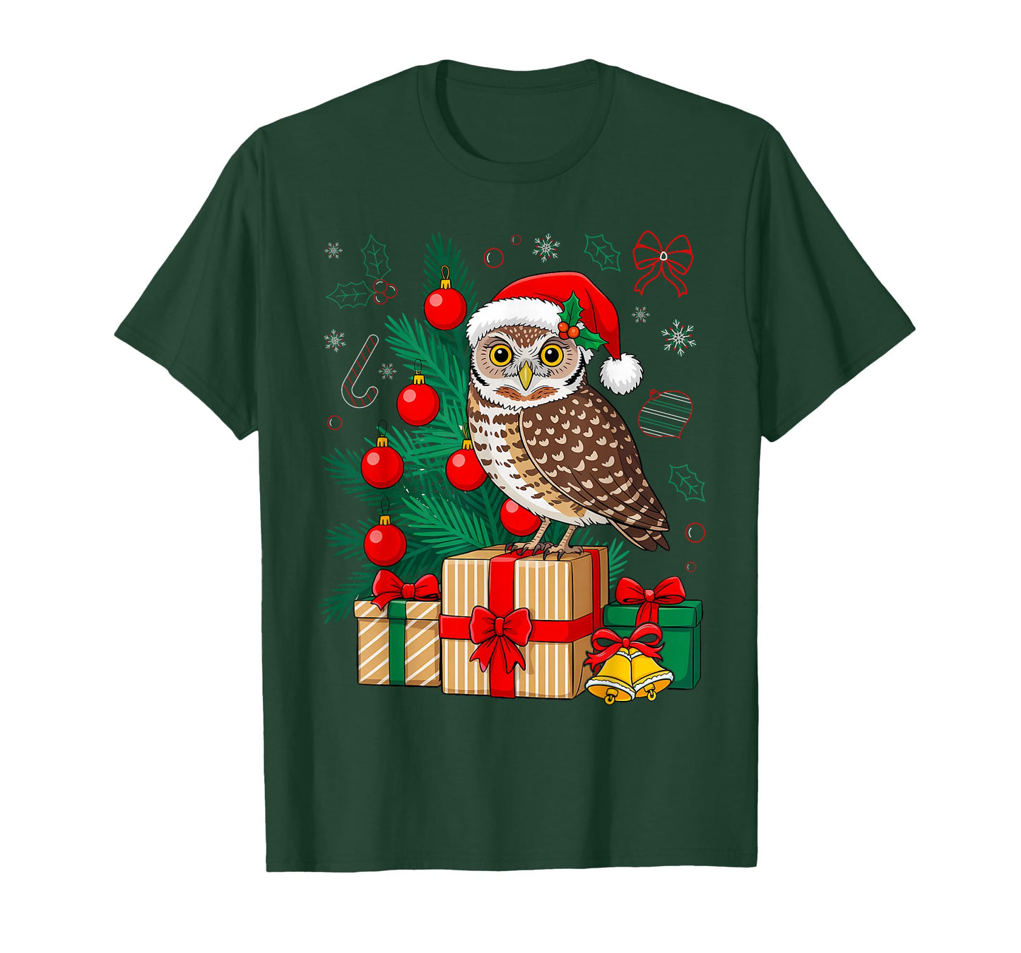 Christmas Owl Cute Lights Reindeer Santa Lover T-Shirt