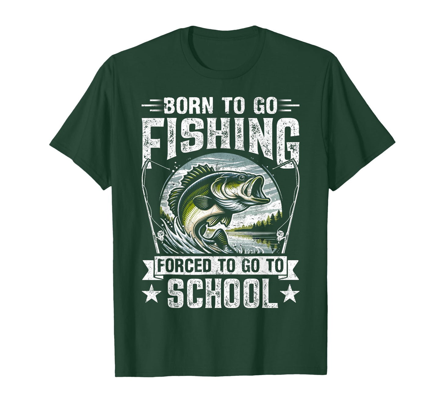 Teen Boys Fishing Shirt Forced To Go To School Bass Fish T-Shirt