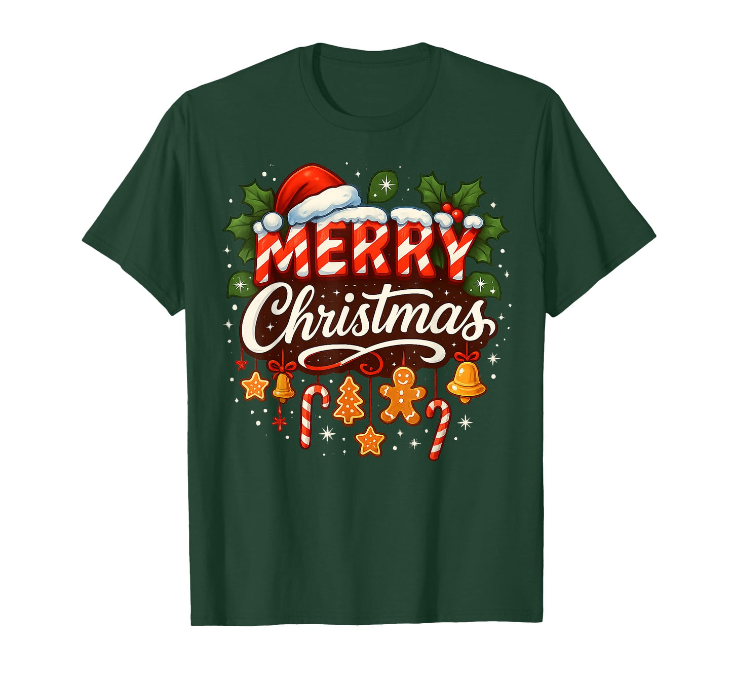 Merry Christmas Lights Red Santa Hat Family Xmas Pajamas T-Shirt