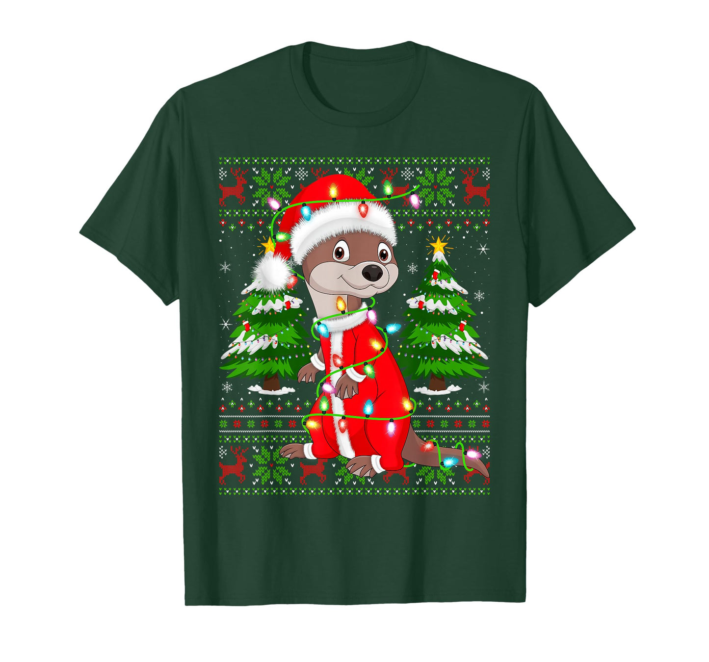 Otter Christmas Lights Santa Costume Ugly Xmas Sweaters T-Shirt