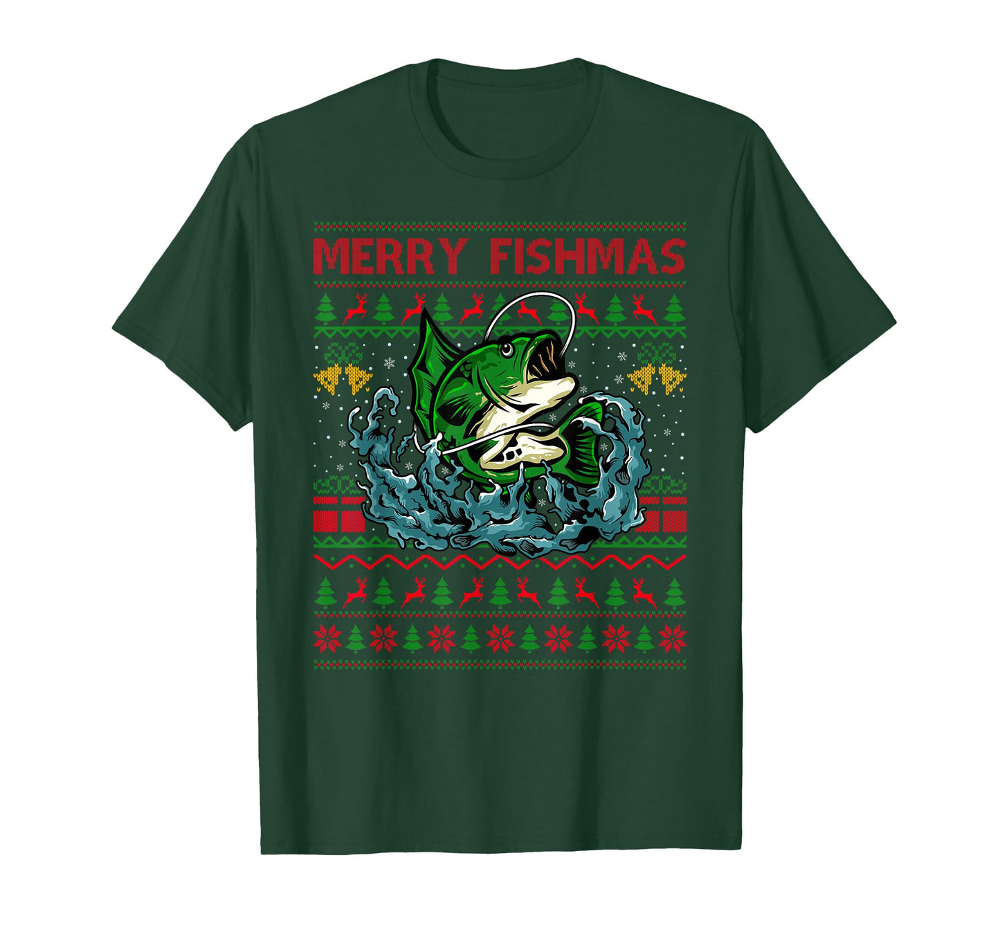 Fishing Ugly Christmas Sweaters Xmas Pajamas Merry Fishmas T-Shirt