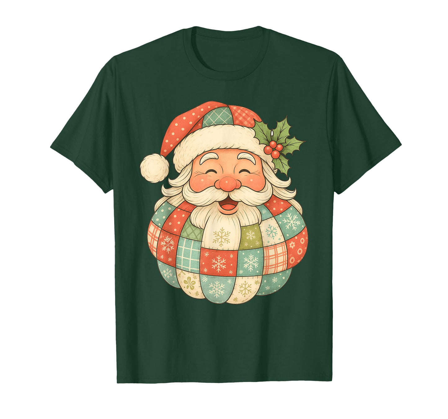 Vintage Christmas Santa Claus Patchwork Art Face T-Shirt