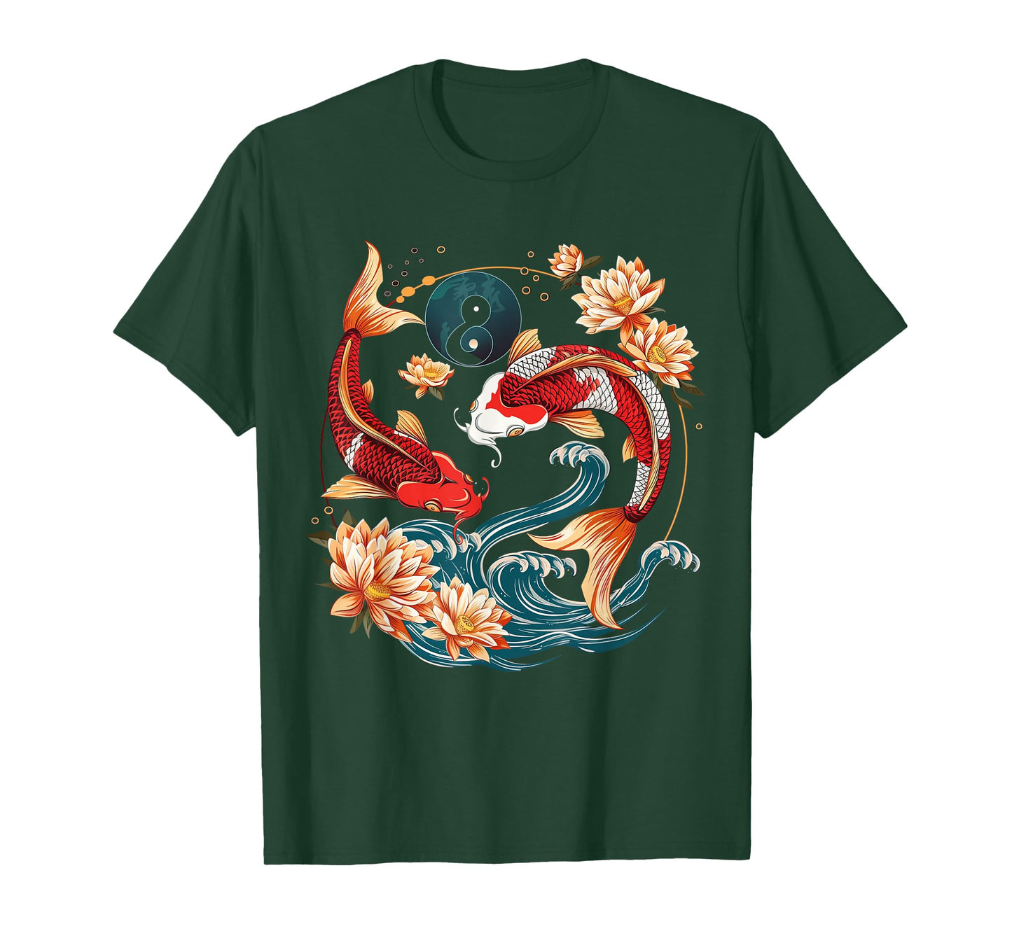 Japanese Koi Fish Vintage Lotus Flowers T-Shirt