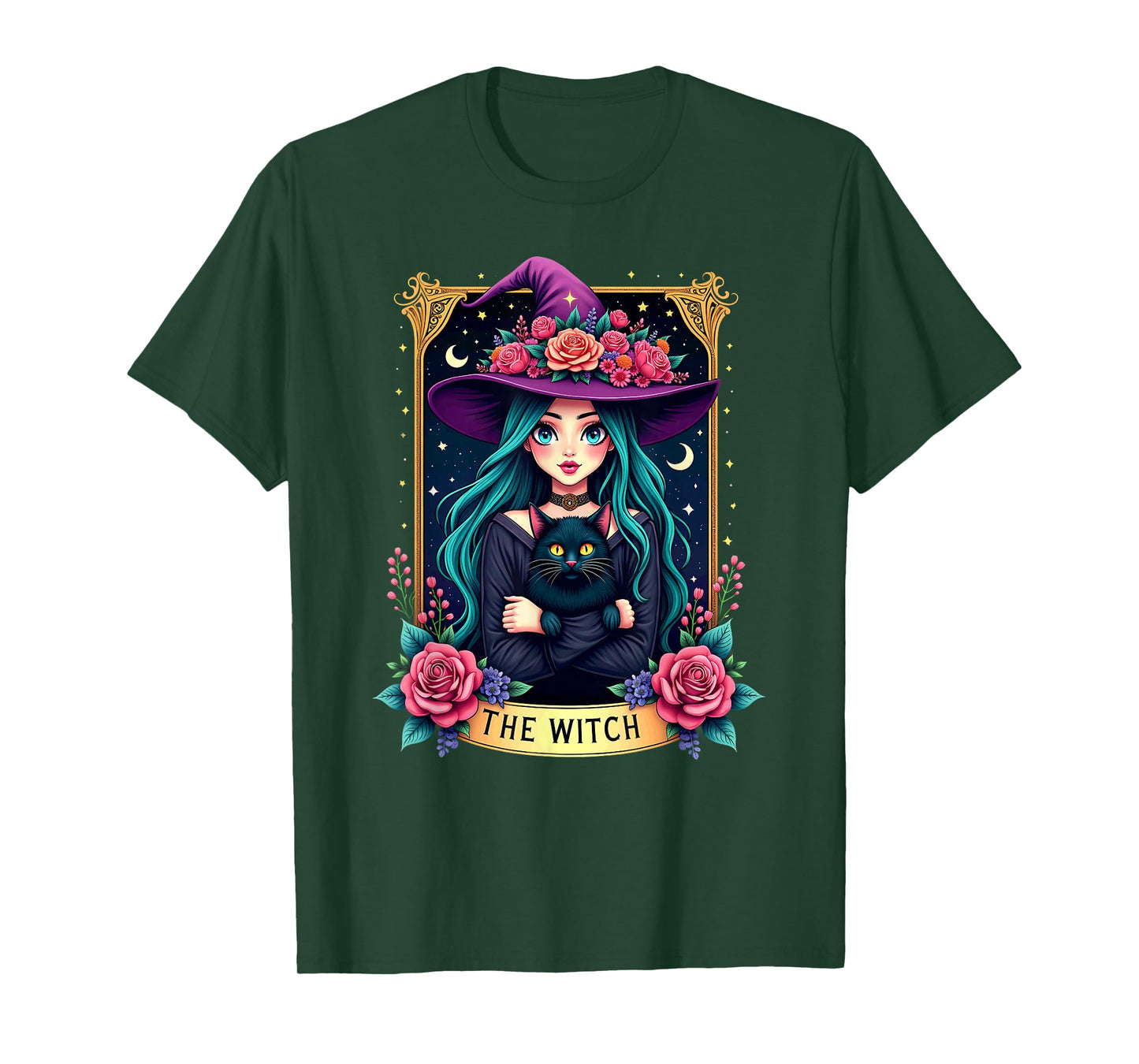Gothic Tarot Card The Witch with Black Cat T-Shirt