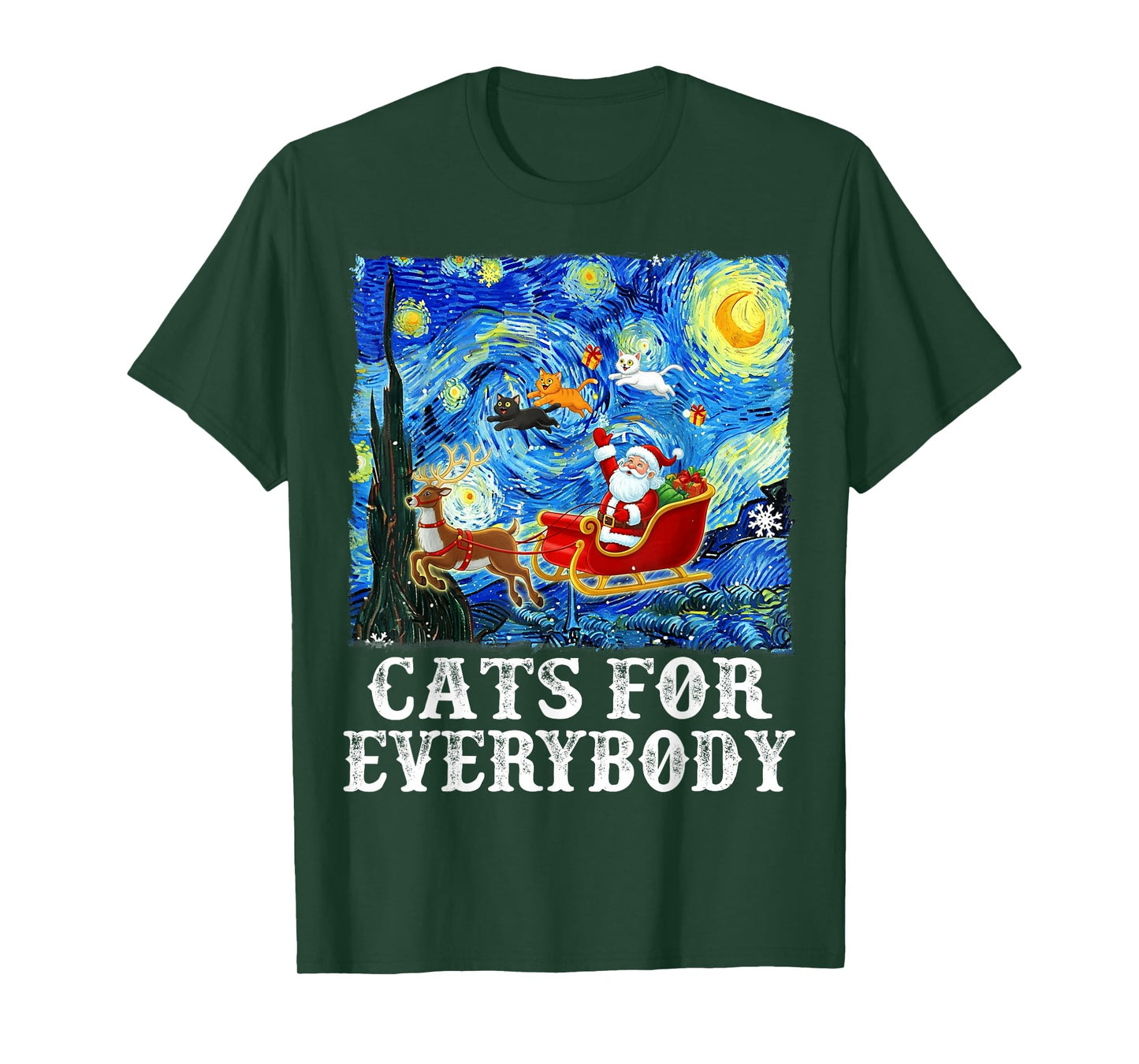Cats for Everybody Santa Cat Xmas Starry Night Christmas T-Shirt