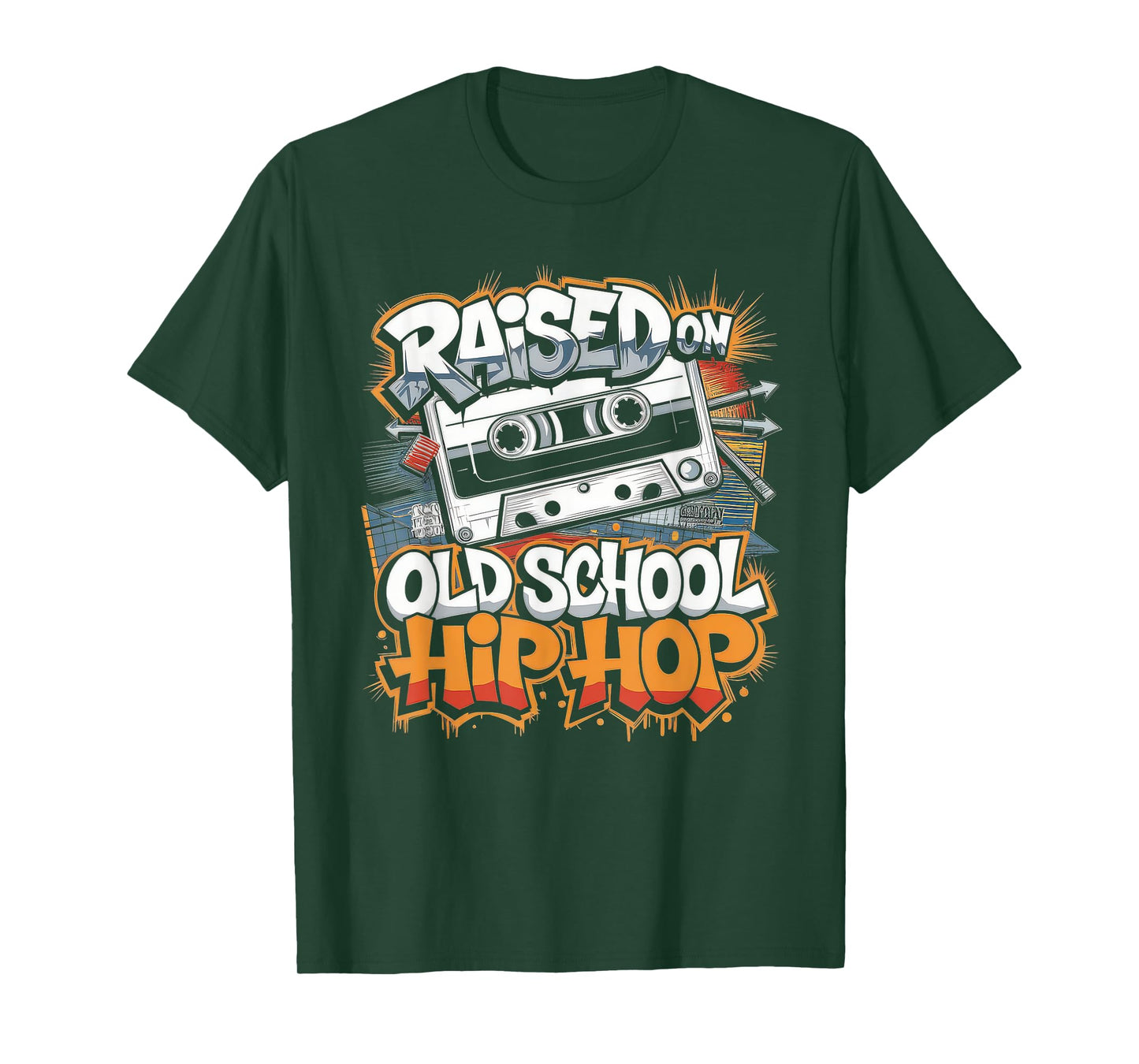RAISED ON OLD SCHOOL HIP HOP Tshirt Cassette Graffiti Rap T-Shirt