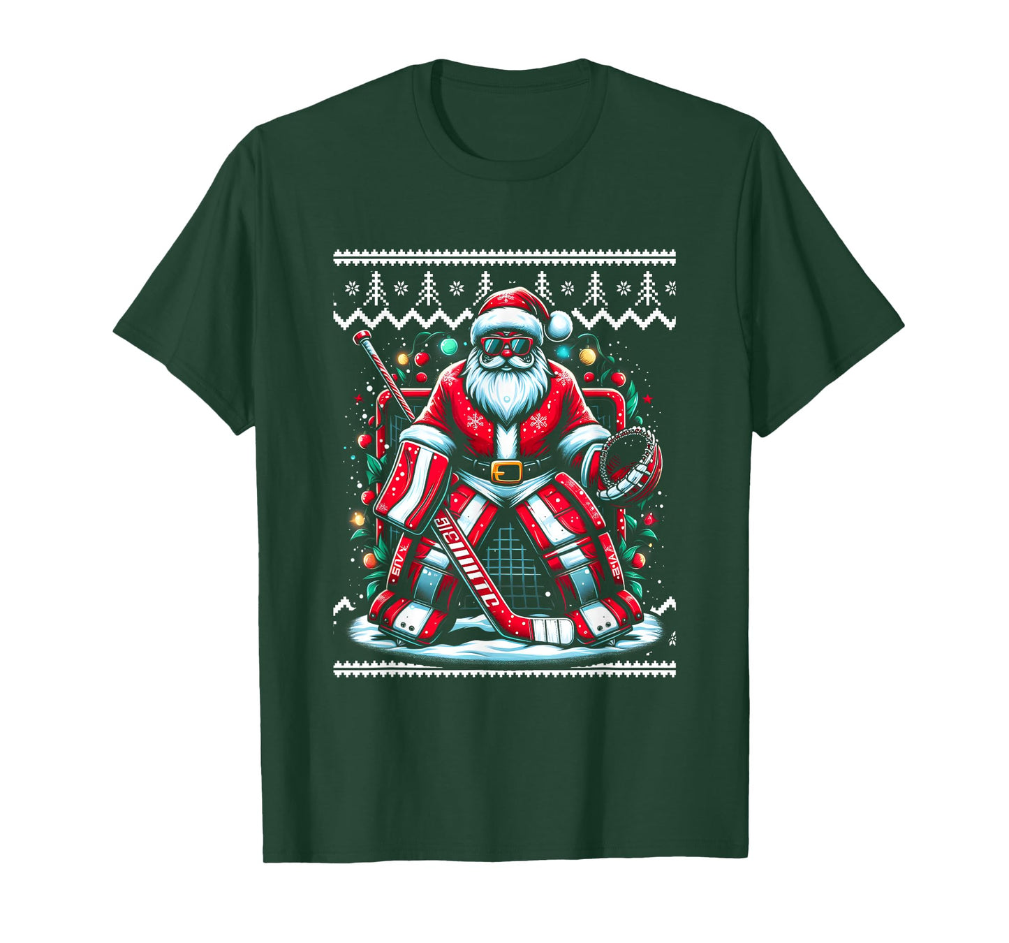 Merry Christmas Santa Hockey Goalie Ugly Christmas Sweater T-Shirt