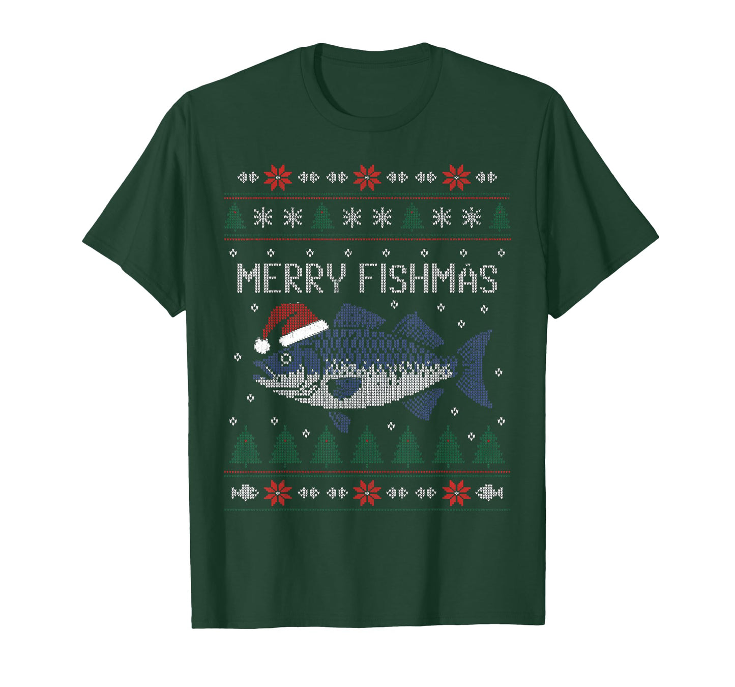 Merry Fishmas Funny Shark Santa Hat Ugly Christmas Sweater T-Shirt